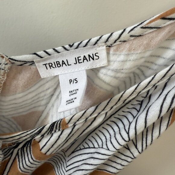 Tribal Tan & White Aspen Button-Front Tie-Waist Wide-Leg Jumpsuit - Picture 8 of 9